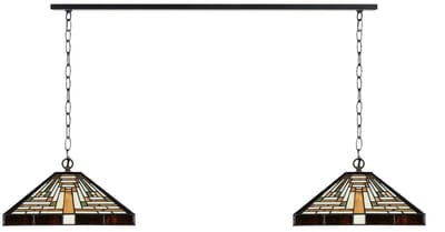 2 x Tiffany Rising Sun met ketting lampen aan plafondbalk - Art Deco Trade