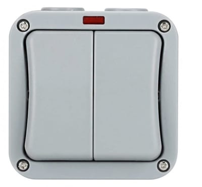 Allecto - Waterdichte Dubbele Lichtschakelaar - 20A - Perfect voor Buiten gebruik - Betrouwbaar - Verlichting - Duurzaam - Geschikt voor Tuin - Wit