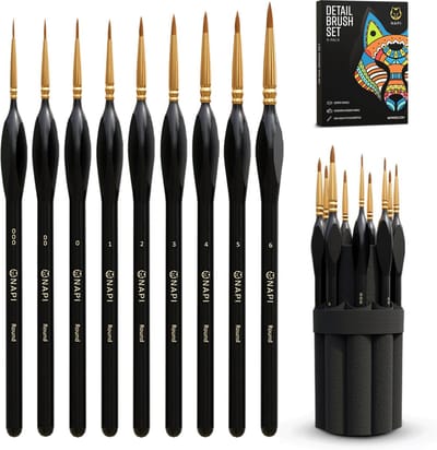 Napi Penselen Set 9 Stuks - Kwasten voor Aquarel, Olieverf, Acrylverf, Waterverf, Schmink - Geschikt voor Schilderen, Modelbouw en Gouache