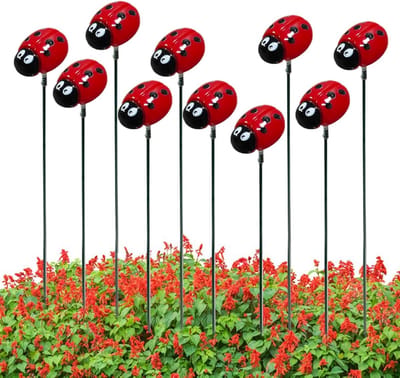 Lieveheersbeestje Tuinstaak - Decoratieve Tuinpinnen - Tuin Decoratie - Vrolijke Lieveheersbeestjes - 30 cm 10 Stuks - Rood Zwart