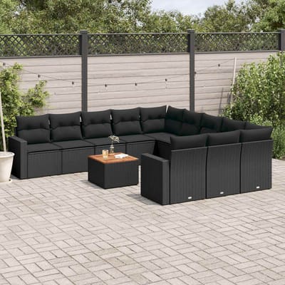 vidaXL - 12-delige - Loungeset - met - kussens - poly - rattan - zwart