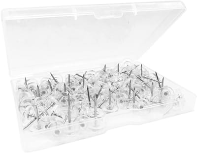 TOVBMUP Transparante punaises - Kleine ronde punaises - Plastic punaises - Drukpunaises - Platte punaises - Decoratieve punaises in plastic doosje - 100 stuks