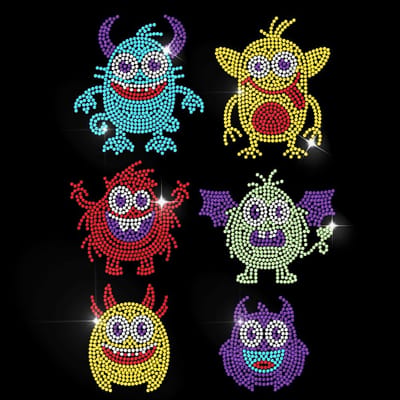 Dailygoods- Warmteoverdracht Sticker Funky Monsters - Strass Transfer - Kleding Decoratie - DIY Ambachten - 29,7 x 21 cm - Duurzaam Glas Strass - Strijktransfer