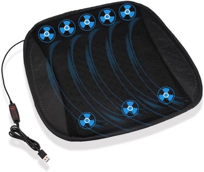 VHV - Autostoelkussen - Ventilerend autostoelkussen - Koelend stoelkussen - USB aansluiting - 3 standen - Ademend - Met 8 ventilatoren - Voor de auto, kantoor en thuis - Universeel - 43CM - Zwart