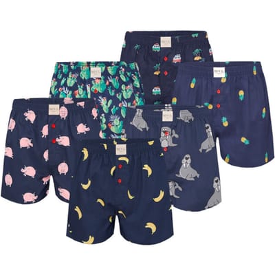 Phil & Co Geweven Wijde Boxershorts Heren 6-Pack Multipack met Print - Maat XXL - Losse boxershort heren