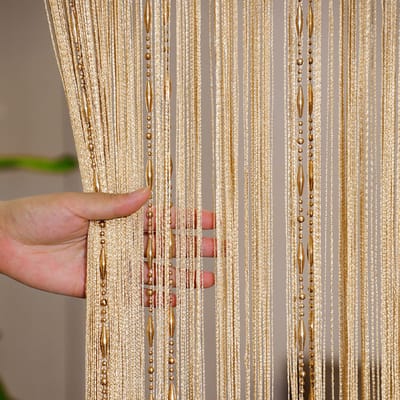 Kralengordijnen - 100 x 200 cm - Hordeuren - Horren - Kralen gordijn deur string gordijnen - Vliegengordijn - Raamdecoratie - Hordeur - Deurgordijn - met kwastjes - voor deuropening, binnen decoratie - Champagne