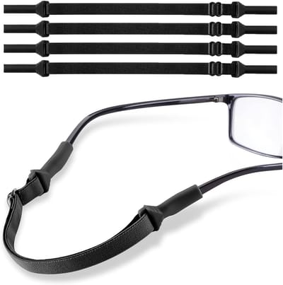 4-pack - Verstelbare Brilband - Brillen Bandjes - Antislip Koord voor Brillen - Brillenbevestigingsband - Voor 5-15 mm Brilveren - Voor Sporten (Zwart)