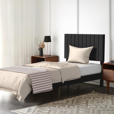 Bedframe 90 x 200 cm Bedframeset Inclusief Metalen Frame, Fluwelen Hoofdeinde en Houten Lattenbodem Gestoffeerd Bed Met 17 cm Hoge Opbergruimte Onder Het Bed Voor Slaapkamer of Logeerkamer (Zwart) NAIZY