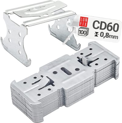 LUN FIX - Kruisverbinder - 100 stuks - 60x145x58 mm - Verzinkt 0,8 mm materiaaldikte - Compatibel met CD60 / 27 profielen