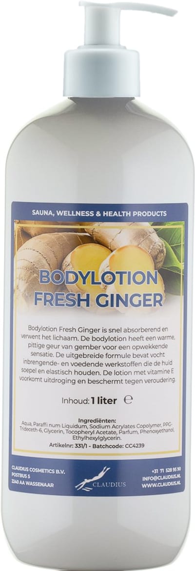 Bodylotion Fresh Ginger 1 Liter met witte pomp - stijlvolle en duurzame uitstraling