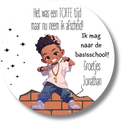 Naamstickers Afscheid Basisschool Jongen | 20 Gepersonaliseerde Traktatie Stickers
