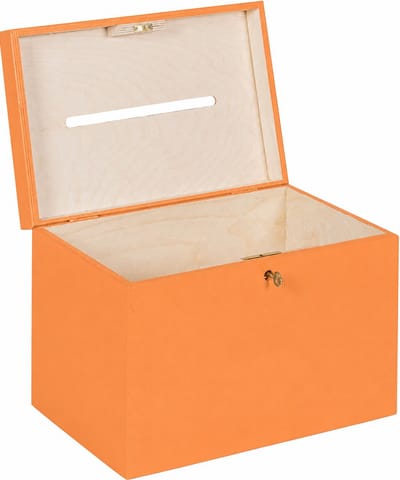 HAUDT® Enveloppenkist met slot BAS Mandarijn - 29 x 20 x 21 cm - houten kist met slot - incl. koperen sleutel - oranje opbergkist