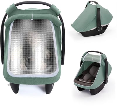 Autostoelhoes voor baby’s, extra groot gaasvenster, ademende mousselinekatoen, winddichte kap voor zuigelingen, onmisbaar kraamcadeau – Romeins Groen