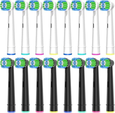 Geschikt voor 16 stuks precisie-opzetborstels compatibel met Oral-B SB-17A/EB17A elektrische tandenborstels, 8 stuks wit en 8 stuks zwart, diepe en nauwkeurige reiniging.