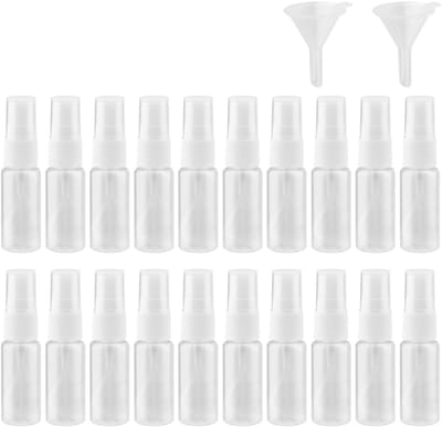 Dailygoods- Spuitfles 20 ml - 20 stuks - Kunststof - Compact - Met 2 trechters - Betrouwbare afdichting - Lichtgewicht - Sprayfles