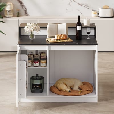 REDOM - Keukeneiland - Met Bartafel En Rustplek Voor Huisdier - Modern - Voor Keuken En Eetkamer - MDF En Melamine - Zwart Wit