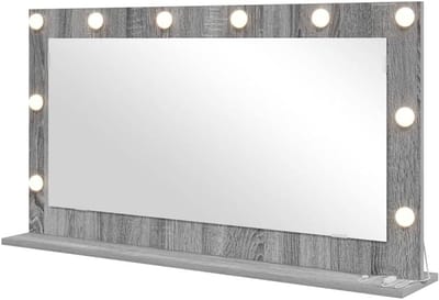 vidaXL Schmink Spiegel Rechthoekig Grijs Sonoma 100 x 55 x 18 cm, Elegante Slaapkamer Spiegel, Strakke Stijl, LED Make-up Verlichting, Decor met Glans, Glazen Stand