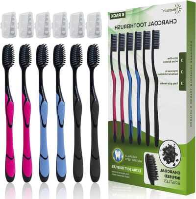 Houtskool Tandenborstels - Natuurlijke Poetskop - Mondhygiëne Verbeteren - Zachte Micro Borstelharen - 6 Stuks - Zwart