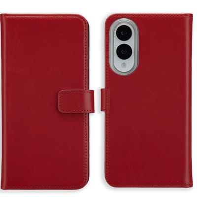 Selencia Hoesje - Geschikt voor Samsung Galaxy S25 Edge - Echt Lederen Bookcase - Rood