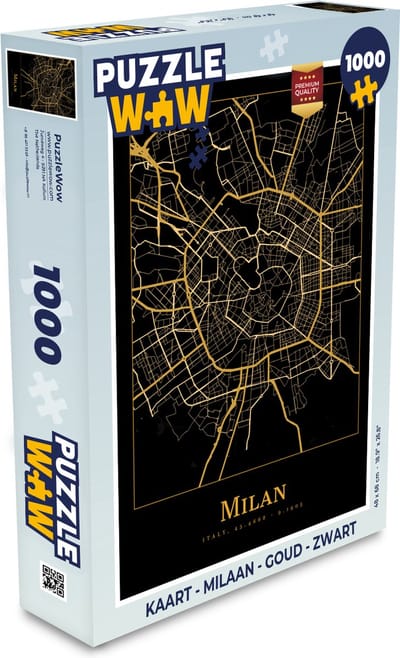 Puzzel Kaart - Milaan - Goud - Zwart - Legpuzzel - Puzzel 1000 stukjes volwassenen