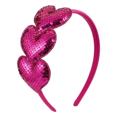 Roze glinsterende haarband met pailletten harten – meisjes haaraccessoire – feestelijke diadeem met 3 hartvormige versieringen