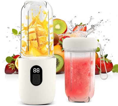 carmdering - Frullatore Portatile - Mini Blender Draagbaar - Elektrische Juicer - Digitale Display - 20800 RPM Snelheid - R16 Bladen -500mAh Batterij - Draadloos Gemak - 1Stuk - Wit