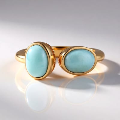 Cavill - Elegante Larimar Ring met 2,07 ct Ovale Cabochons - 925 Sterling Zilver Roségoud Verguld - Moderne Damesring