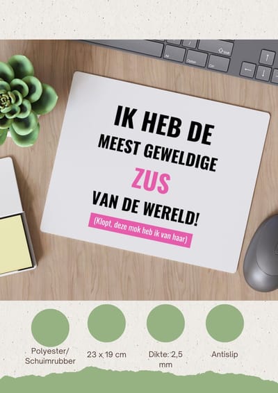 Akyol - ik heb de meest geweldige zus van wereld (klopt, deze mok heb ik van haar) Muismat - Zus - de meest geweldigste zus - verjaardagscadeau - verjaardag - cadeau - cadeautje voor zus - zus artikelen - kado - geschenk - gift - 23 bij 19 cm