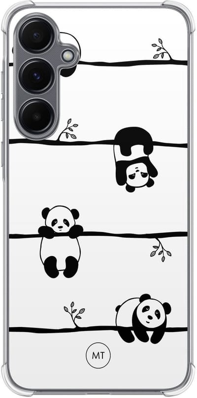 Hoesje (shockproof) geschikt voor Samsung Galaxy A15 - Panda - Extra sterke case - TPU/polycarbonaat - Print - Zwart, Wit, Transparant