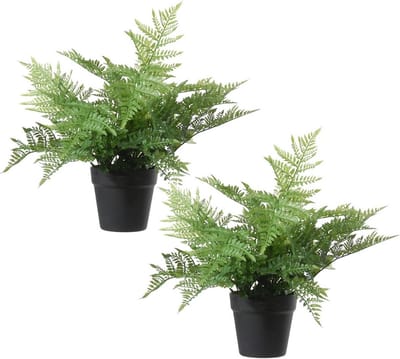 Set van 2x stuks louis maes kunstplant bosvaren dryopteris remota - groen - 43 cm - zwarte kunststof pot- woondecoratie