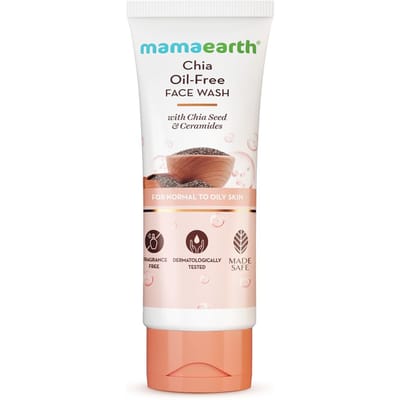 Mamaearth Chia Olievrije Gezichtsreiniger 100ml | Gehydrateerde Stralende Reiniger Voor Vette Huid | Zeepvrije Gel Met Ceramiden | Milde Dagelijkse Gezichtsreiniger