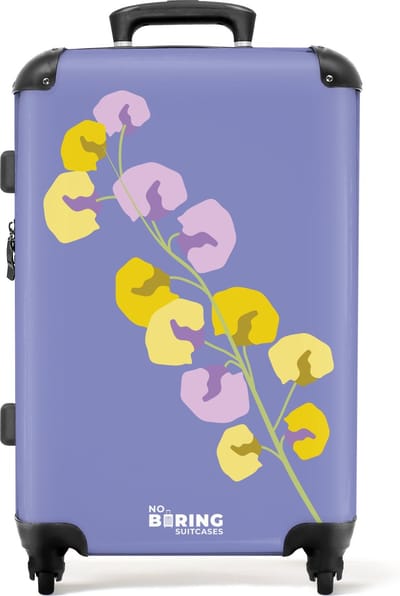 NoBoringSuitcases.com® - Koffer groot - Rolkoffer lichtgewicht - Paars met kleurrijke bloem - Reiskoffer met 4 wielen - Grote trolley XL - 20 kg bagage