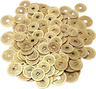 EXIN DEHCEN 100 stuks Chinese geluksmunten, kleur brons Chinese munten, dunne Feng Shui munten, Chinese geluksbrenger symboliseert gezondheid, rijkdom en geluk (2,5 cm)
