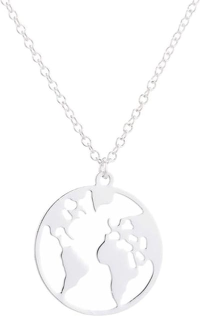 Fako Bijoux - Ketting - Wereldbol - Wereldkaart - 20mm - Zilverkleurig