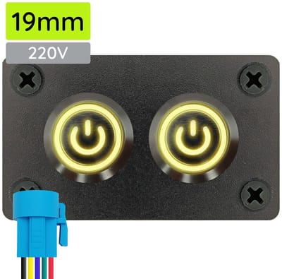 ProRide Metalen Pulsschakelaar 220V OFF-(ON) - Tweevoudig inbouwpaneel - 19mm - IP67 - LED indicatie Geel