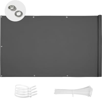 SnelShoppen - SUN BLOCK Balkon Privacy Scherm 90 x 600 cm, Tuin Balkonafscheiding, PES UV Bescherming, Weerbestendig met Kabelbinders, Antraciet