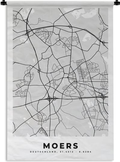 Wandkleed - Wanddoek - Kaart - Moers - Duitsland - Stadskaart - Plattegrond - 120x180 cm - Wandtapijt