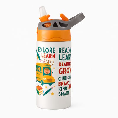 Zachte Pastel 'il_1140xN.8155609628_rr02' Drinkfles – Stijlvolle Drinkfles voor Liefhebbers van Zacht Design - Waterfles voor kinderen (wit/oranje)