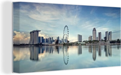 Canvas schilderij 160x80 cm - Wanddecoratie Singapore - Water - Reflectie - Muurdecoratie woonkamer - Slaapkamer decoratie - Kamer accessoires - Schilderijen