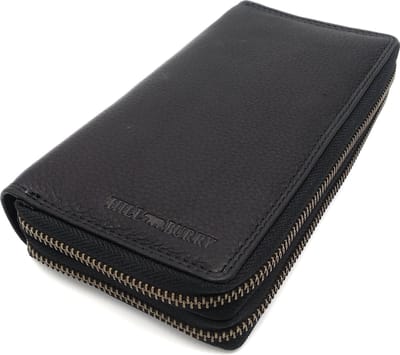 Hill Burry - VL777025 -3628- dubbele rits- portemonnee - met ingebouwde RFID chip - vintage leder - Zwart.