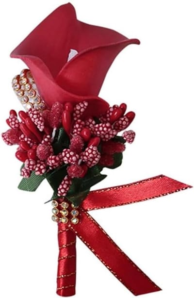 Handgemaakte Corsage met Kunstmatige Calla Lelie voor Bruidegom en Bruid - Rode Boutonnière voor Trouwerij en Feestelijke Gelegenheden