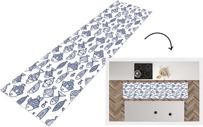 Keukenloper - Loper keuken - Vissen - Scandinavië - Patronen - 200x50 cm - Keukenloper vinyl