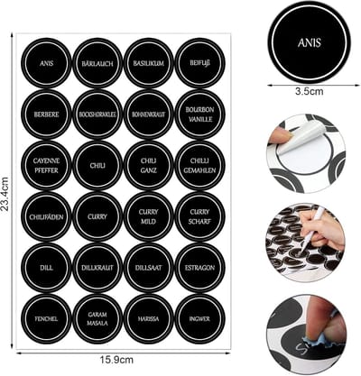 Kruiden Etiketten - Voorraad Stickers - Keuken Organiseren - Waterdichte Coating - 35mm Rond - Zwart