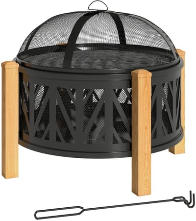 2-in-1 Vuurschaal - Ronde Vuurkorf - BBQ Vuurtafel - met Vonkenscherm, Grillrooster en Pook - voor Buiten & Grillrooster - Tuin en Terras - Ø 75 x 58 cm - Zwart