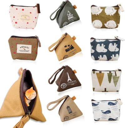 Mini Canvas Wallets Set van 10 Stuks - Kleine Tassen met Rits voor Vrouwen, Ideaal voor Make-up, Kaarten en Muntjes