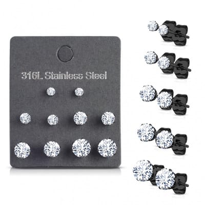 Voordeelset oorbellen diverse groottes - zwart - LMPiercings