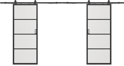 Vente-unique Dubbele schuifdeur met wandbevestiging - aluminium en gehard matglas - 2 x H205 x L93 cm - SINCA II