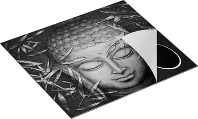 Chefcare Inductie Beschermer Gouden Boeddha Hoofd - Zwart Wit - 60x50 cm - Afdekplaat Inductie - Kookplaat Beschermer - Inductie Mat