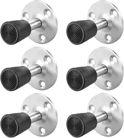 Deurstopper Set - Muurbevestiging Bumper - Bescherming Muren - Roestvrij Staal - 6 stuks - Zilver Zwart