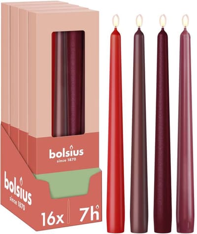 Bolsius - Dinerkaarsen Set - 16 stuks - Rood - 7 branduren